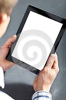 Man holding a touchpad