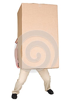 Man holding very heavy brown cardboard box