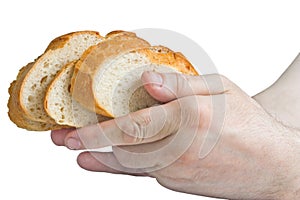 Man holding white bread slices in his hands