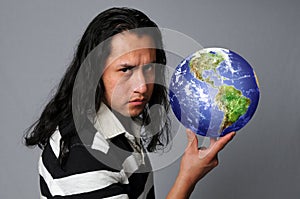 Man holding world in hand