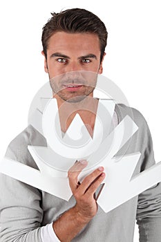 Man holding a WWW sign