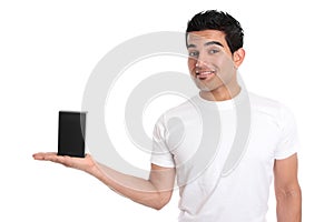 Man holding your merchandise product