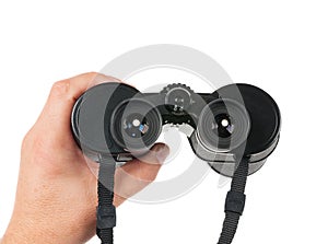 Man holds binoculars
