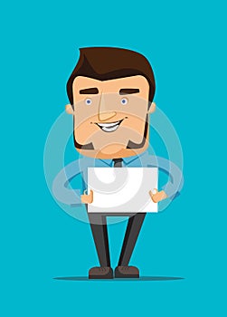 Man holds a blank white peace of paper illustration icon