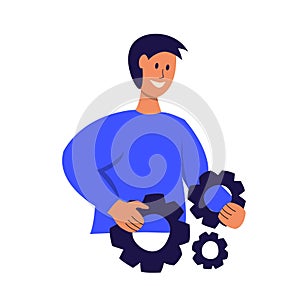 Man holds gears in his hand