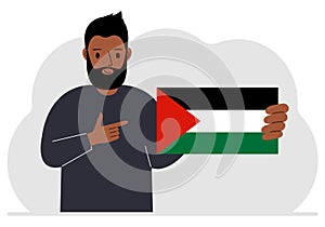 A man holds a Palestinian flag in his hand. Vector