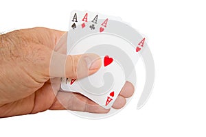 A man holds playing cards