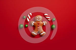 man holiday cookie christmas decoration red background white gingerbread lollipops food sweet. Generative AI.