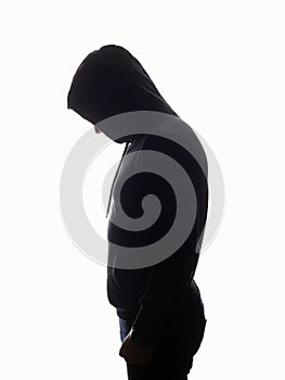 Man in Hood. Boy in a hoodie. Male silhouette