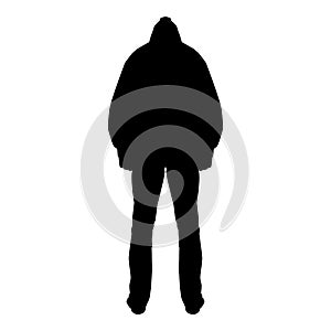 Man in the hood concept danger silhouette back side icon black color illustration