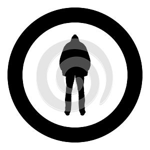 Man in the hood concept danger silhouette back side icon black color illustration in circle round