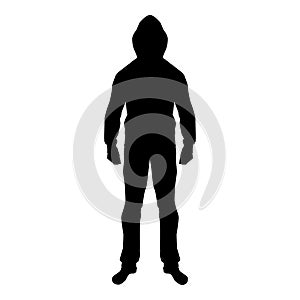Man in the hood concept danger silhouette front side icon black color illustration
