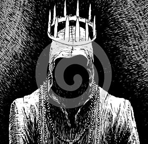 Man in hood without face with crown