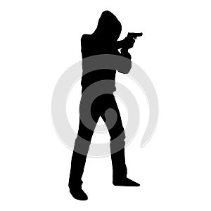 Man in the hood with gun Concept danger short arm icon black color illustration