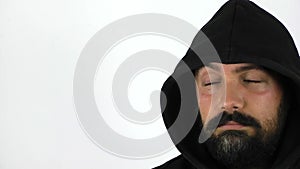 Man With Hood on White Background