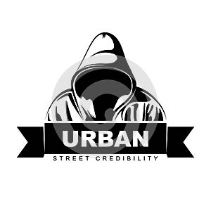 Man in hoodie. Hooded man. Logo design. Urban. Street art. Vector Ilustration.