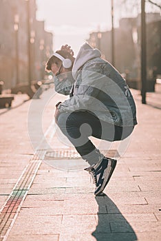 man in hoodie on a street dance