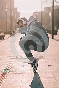 man in hoodie on a street dance