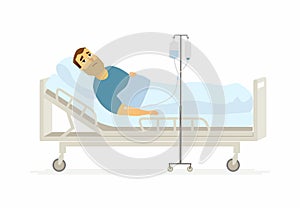 Man in hospital on a drip - cartoon people characters illustration