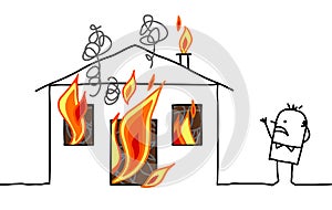 Man with house & fire