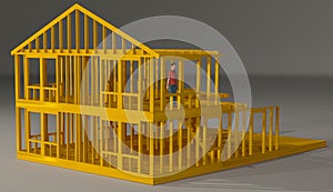 Man in a house frame