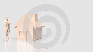 The man and house wood for Building concept 3d rendering