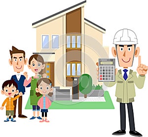 A man and a house of workers showing a family and a calculator