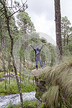 Man hugging the nature. Spreading arms towards the zta-Popo Zoquiapan National Park