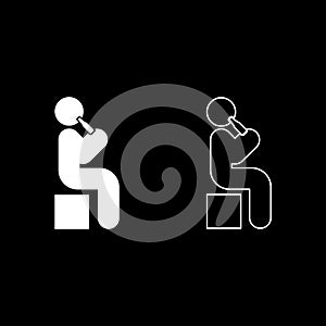 Man human drinking water alcohol beer from bottle sitting position set icon white color vector illustration image solid fill