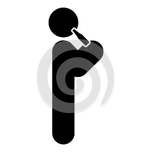 Man human drinking water alcohol beer from bottle standing position icon black color vector illustration image flat style