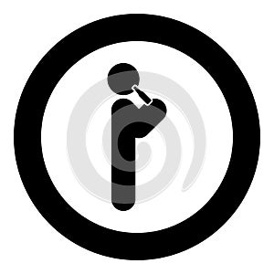Man human drinking water alcohol beer from bottle standing position icon in circle round black color vector illustration image