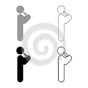 Man human drinking water alcohol beer from bottle standing position set icon grey black color vector illustration image solid