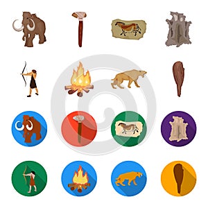 Man, hunter, onion, bonfire .Stone age set collection icons in cartoon,flat style vector symbol stock illustration web.