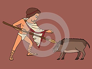 Man hunting with spear cartoon