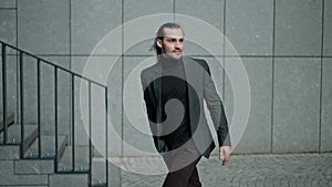 man hurry walking up the stairs. Business people walking up steps Pedestrian Businessman Walking Out Of Metro. Ambitions