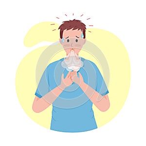 Man with hypoxia semi flat color vector character