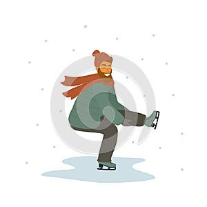Man ice skating on ice rink vector illustration scene