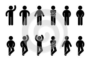 Man icon, collection of human silhouettes in various poses, people waving their hands