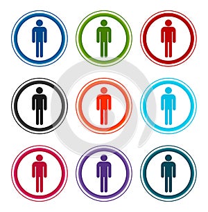 Man icon flat round buttons set illustration design