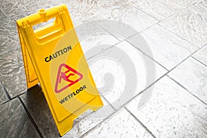 `man icon slip on wet floor`, yellow plastic stand signage