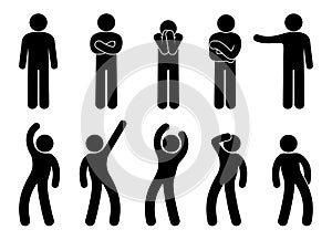 Man icon, stick figure human silhouette, various poses and gestures