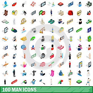 100 man icons set, isometric 3d style