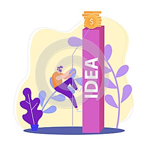 Man and Idea of Cash Income. Vector Illustration.