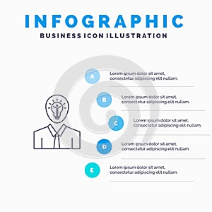 Man, Idea, Success, Light, Growth Line icon with 5 steps presentation infographics Background
