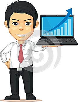Man with Increasing Graph or Chart on Laptop