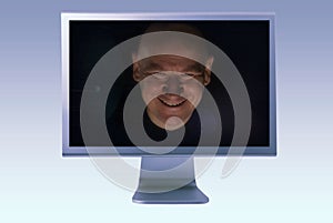 Man inside computer tv screen