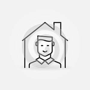 Man inside House line icon. Vector Real Estate Agent concept sign