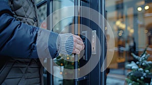 Man Installing Smart Lock on Modern Glass Door