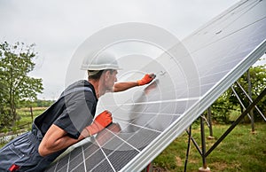 Man installing solar modules.