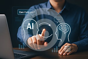 Man interacting with ai interface on laptop showcasing artificial intelligence and human interaction